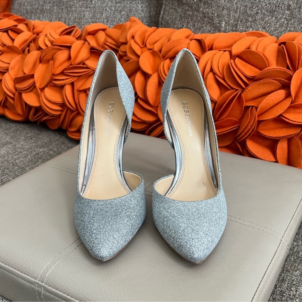 Bcbgeneration Pewter Silver Glitter Heels Size 8 … - image 1